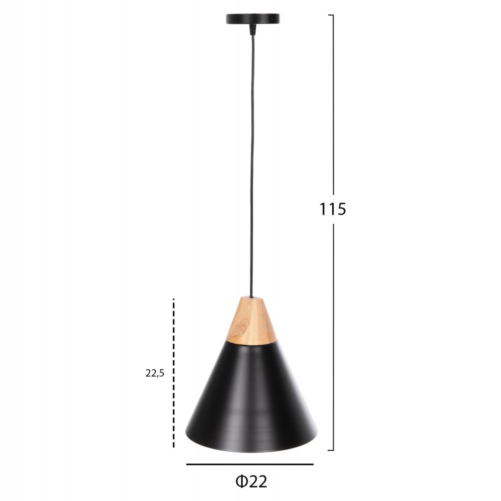 Φωτιστικό οροφής μονόφωτο από μέταλλο σε χρώμα μαύρο Φ22x115