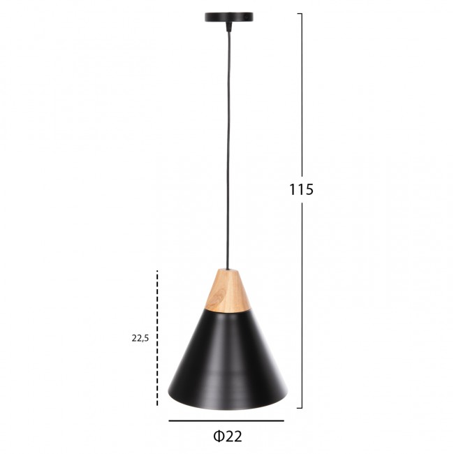 Φωτιστικό οροφής μονόφωτο από μέταλλο σε χρώμα μαύρο Φ22x115