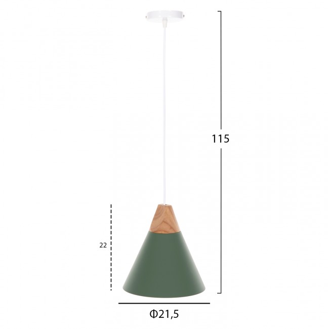 Φωτιστικό οροφής μονόφωτο από μέταλλο σε χρώμα πράσινο Φ22x115