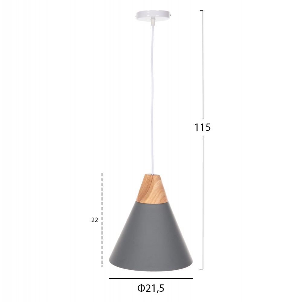 Φωτιστικό οροφής μονόφωτο από μέταλλο σε χρώμα γκρι Φ21,5x115