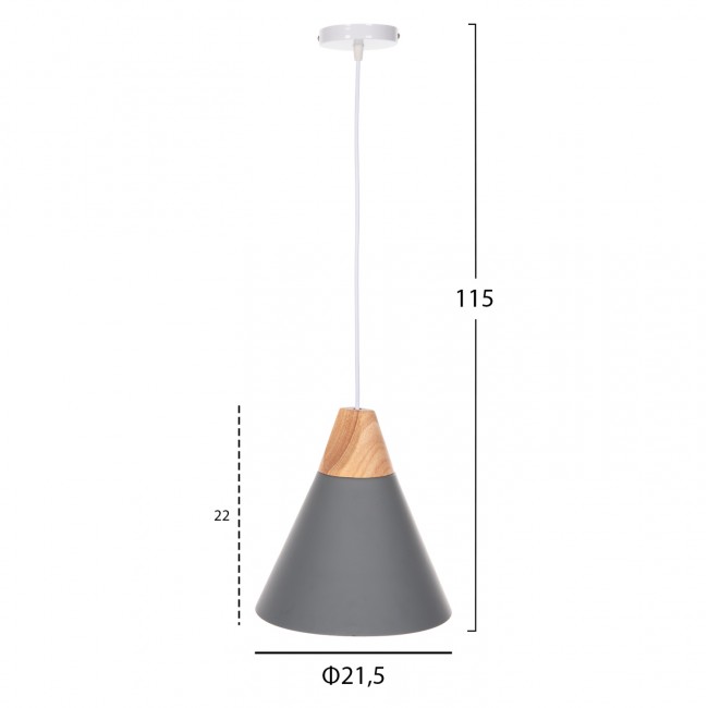 Φωτιστικό οροφής μονόφωτο από μέταλλο σε χρώμα γκρι Φ21,5x115