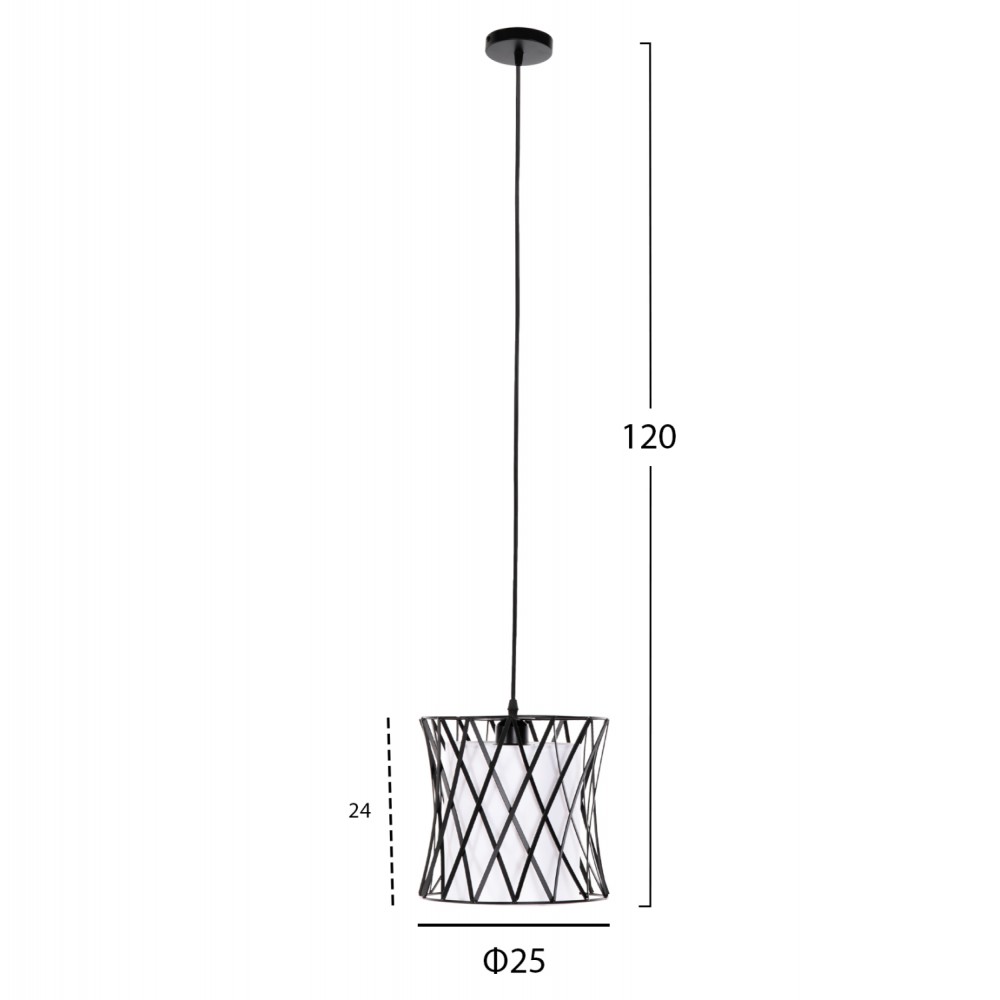 Φωτιστικό οροφής μονόφωτο από μέταλλο/ύφασμα σε χρώμα μαύρο/λευκό Φ25x120