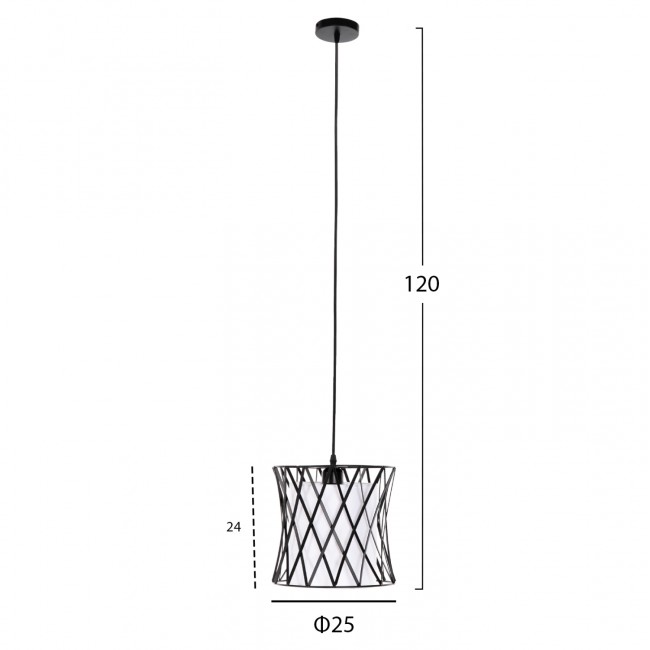 Φωτιστικό οροφής μονόφωτο από μέταλλο/ύφασμα σε χρώμα μαύρο/λευκό Φ25x120
