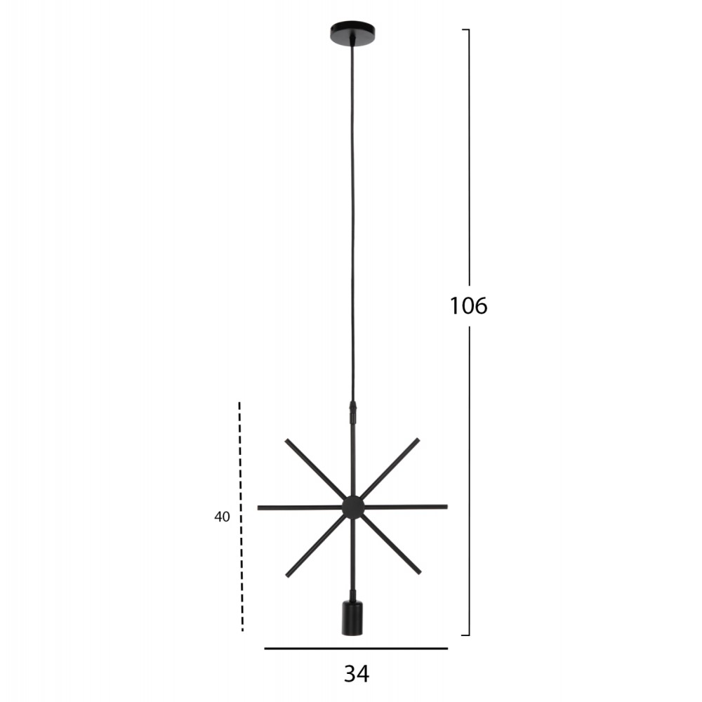 Φωτιστικό οροφής μονόφωτο από μέταλλο σε χρώμα μαύρο 34x40x106