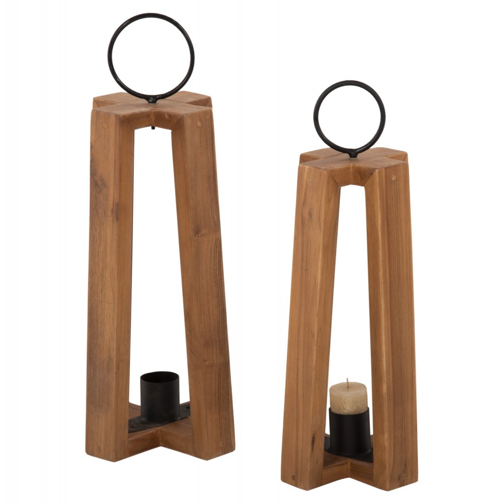 Σετ φανάρια διακοσμητικά από ξύλο σε χρώμα φυσικό 24x24x50-61