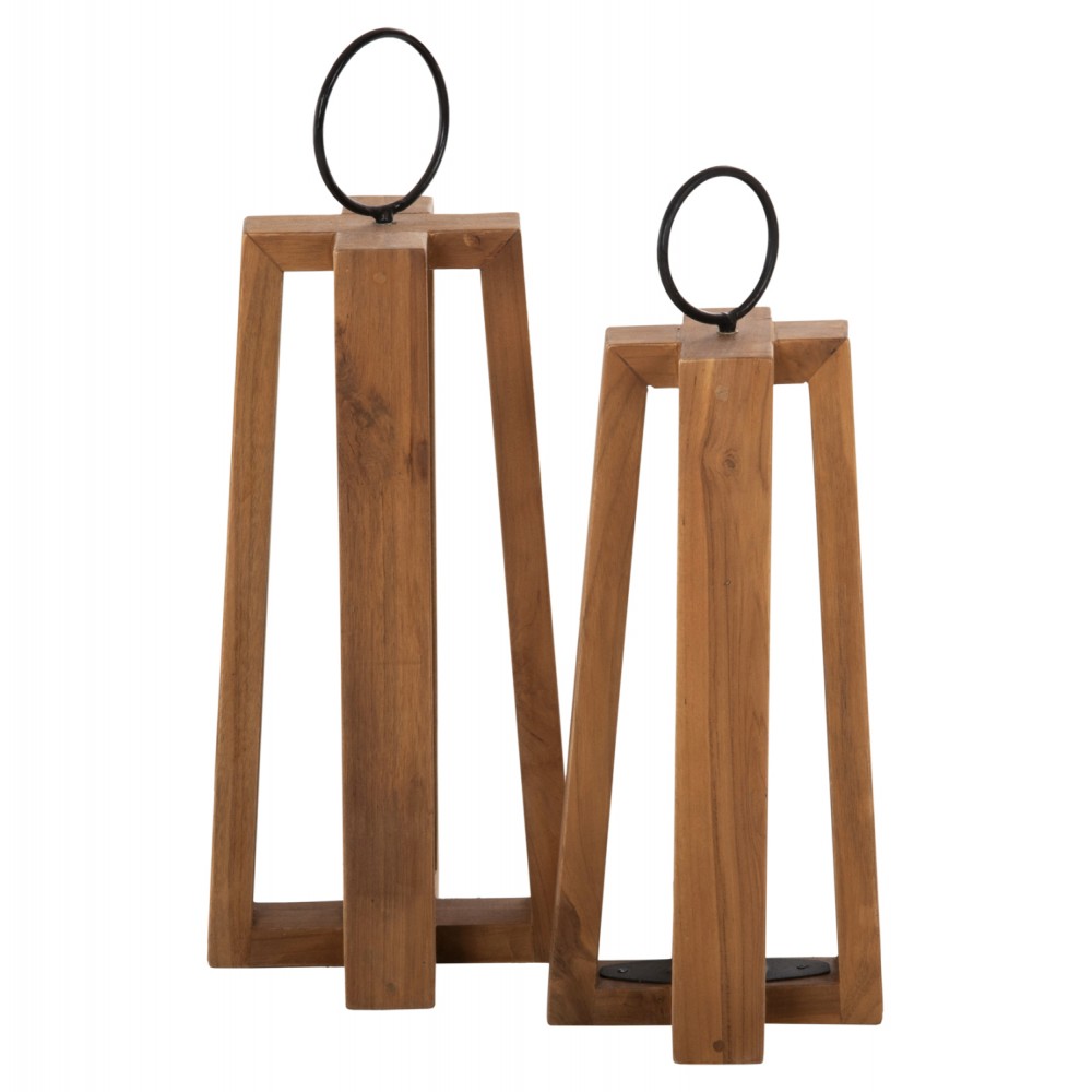 Σετ φανάρια διακοσμητικά από ξύλο σε χρώμα φυσικό 24x24x50-61