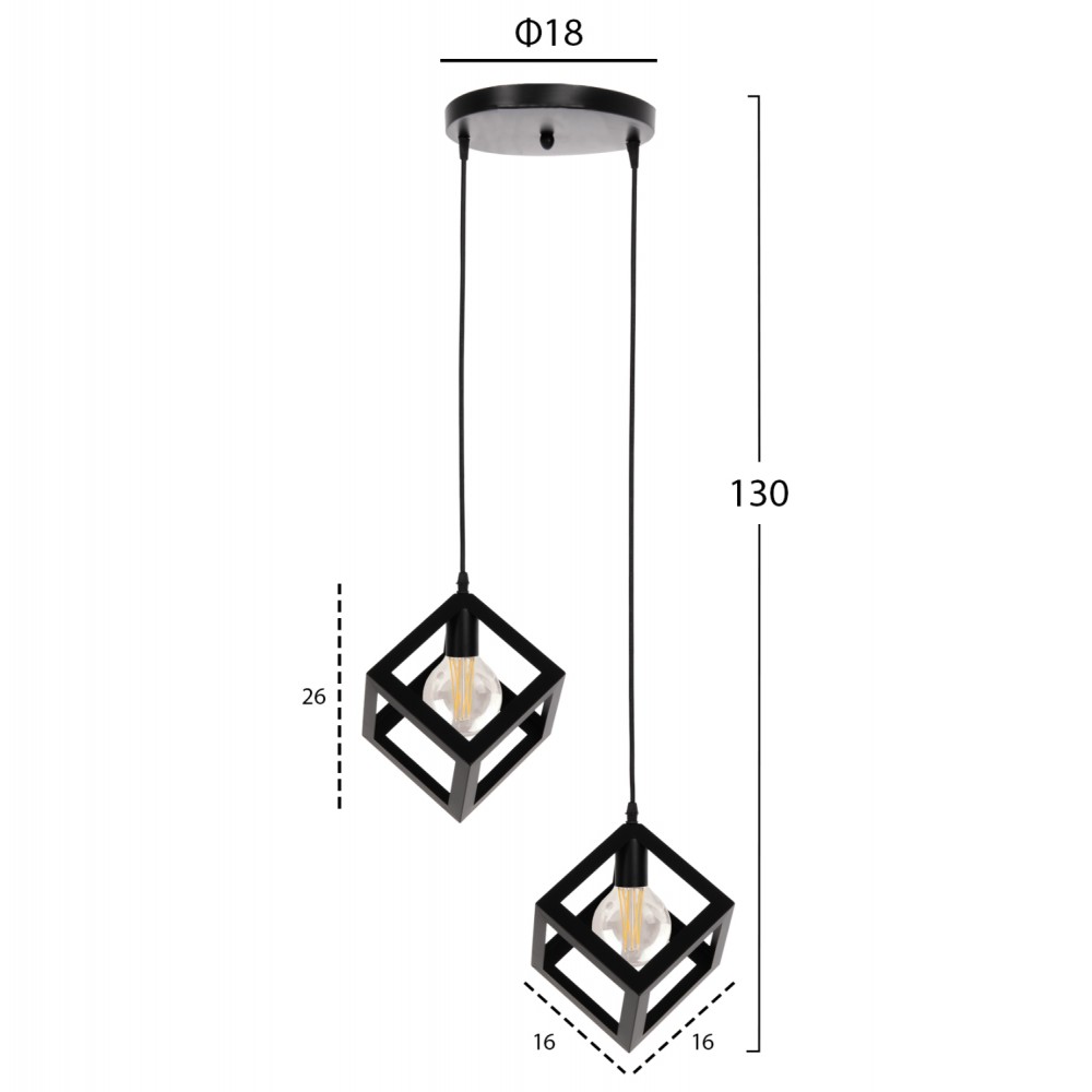 Φωτιστικό οροφής δίφωτο από μέταλλο σε χρώμα μαύρο Φ18x130