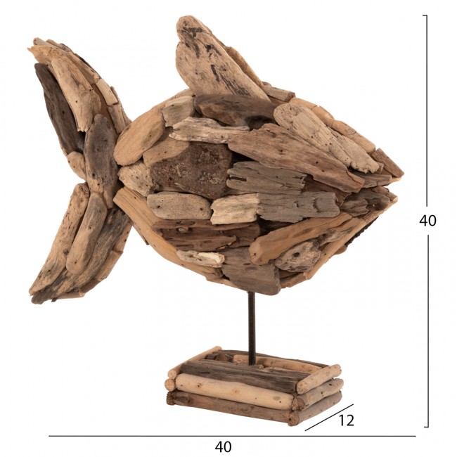 Διακοσμητικό επιτραπέζιο ψάρι από ξύλο σε χρώμα φυσικό 40x12x40