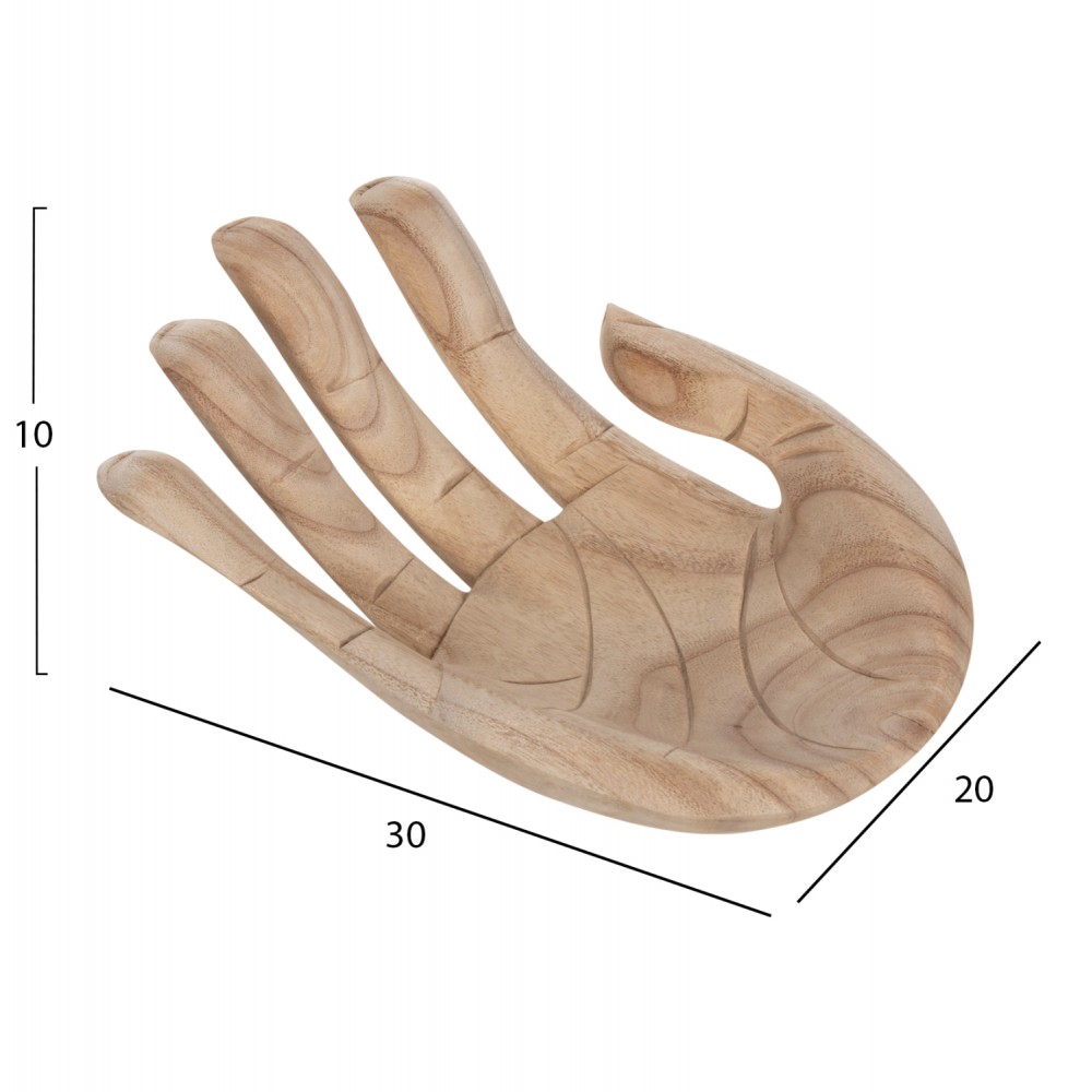 Διακοσμητικό επιτραπέζιο χέρι από ξύλο σε χρώμα φυσικό 30x20x10