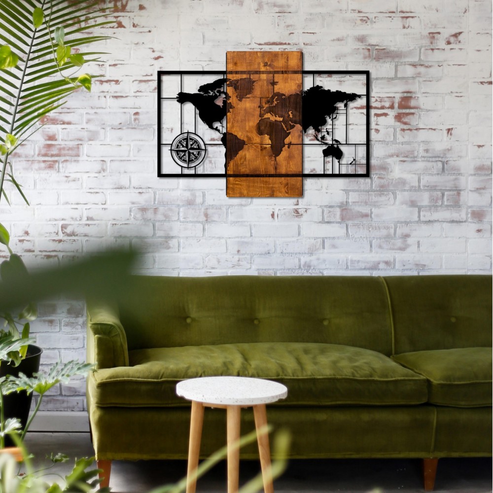 Κάδρο τοίχου "ΧΑΡΤΗΣ" από ξύλο/μέταλλο σε φυσικό/μαύρο χρώμα 85x58