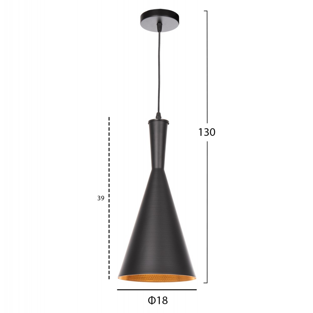 Φωτιστικό οροφής μονόφωτο από αλουμίνιο σε χρώμα μαύρο Φ18x130