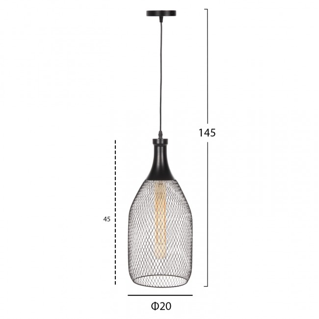 Φωτιστικό οροφής μονόφωτο από μέταλλο σε χρώμα μαύρο Φ20x145
