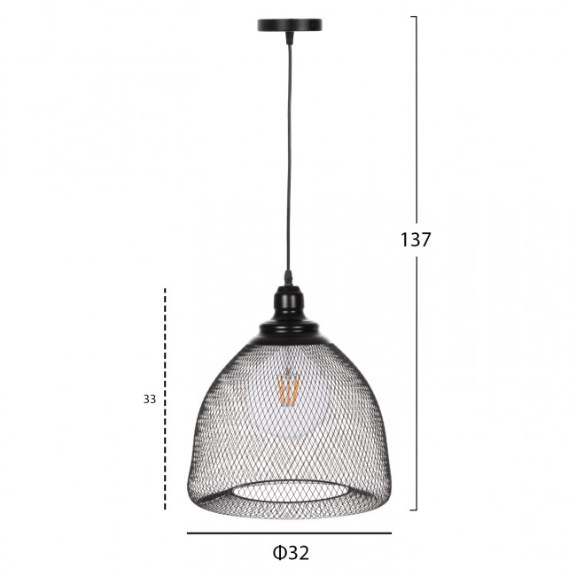 Φωτιστικό οροφής μονόφωτο από μέταλλο σε χρώμα μαύρο Φ32x137