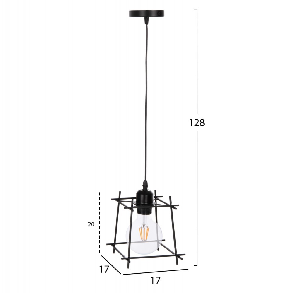 Φωτιστικό οροφής μονόφωτο από μέταλλο σε χρώμα μαύρο 17x17x128