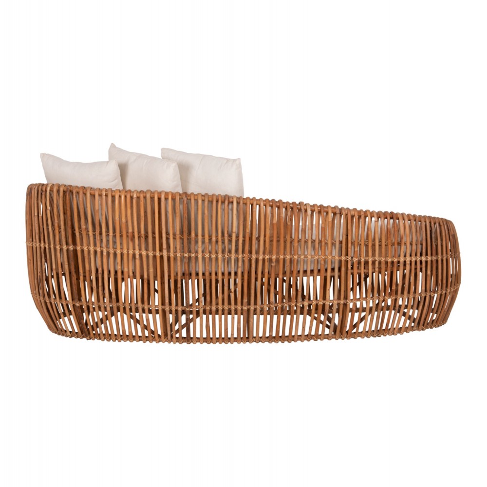 Καναπές εξωτερικού χώρου "LANTRY" από ραττάν σε φυσικό/λευκό χρώμα 215x60x78