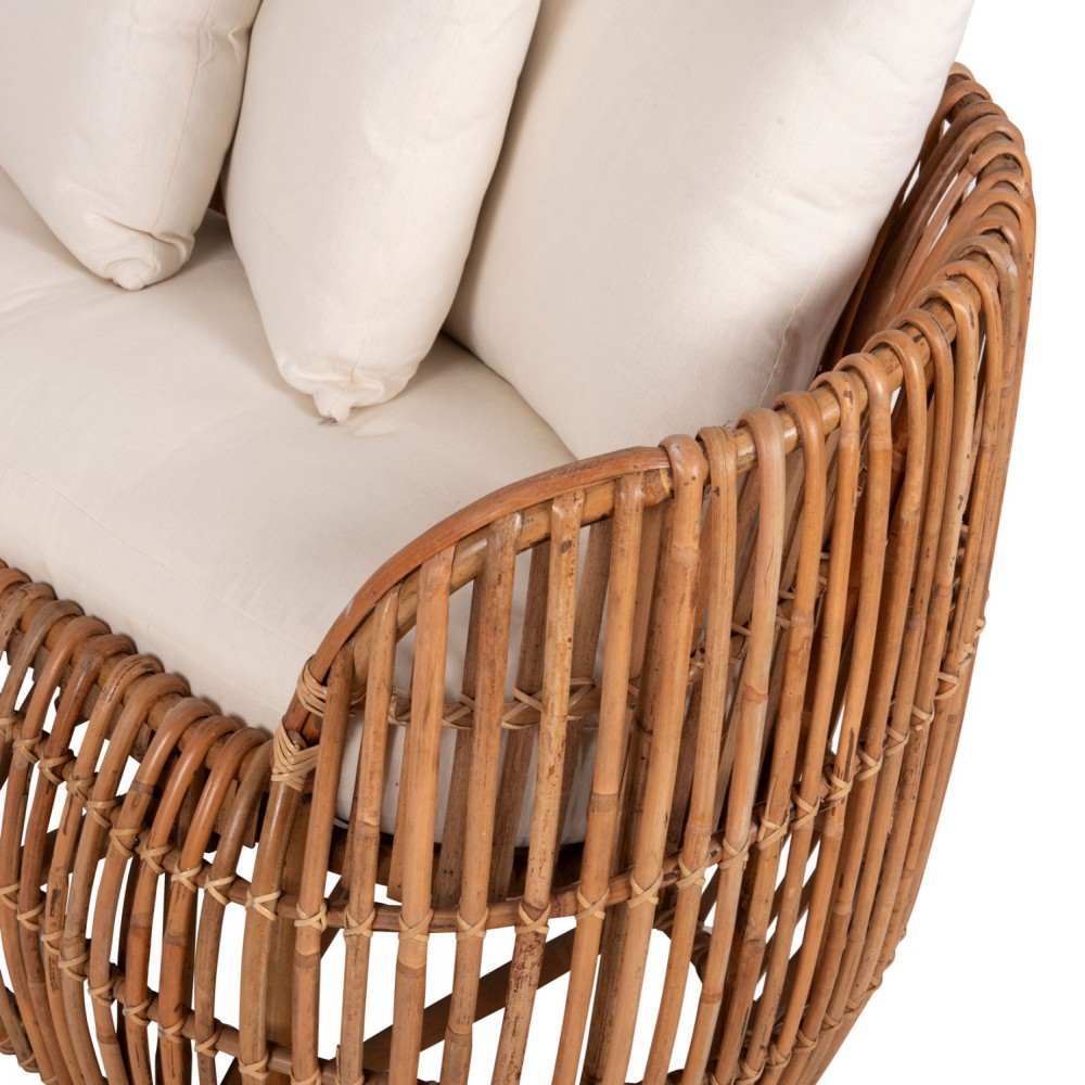 Καναπές εξωτερικού χώρου "LANTRY" από ραττάν σε φυσικό/λευκό χρώμα 215x60x78