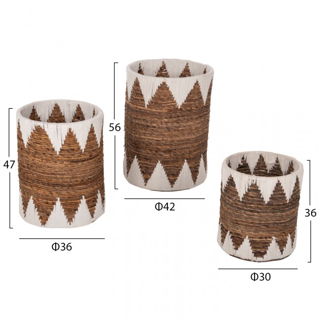 Σετ καλάθια "3τμχ από ψάθα σε χρώμα φυσικό/λευκό Φ42x56