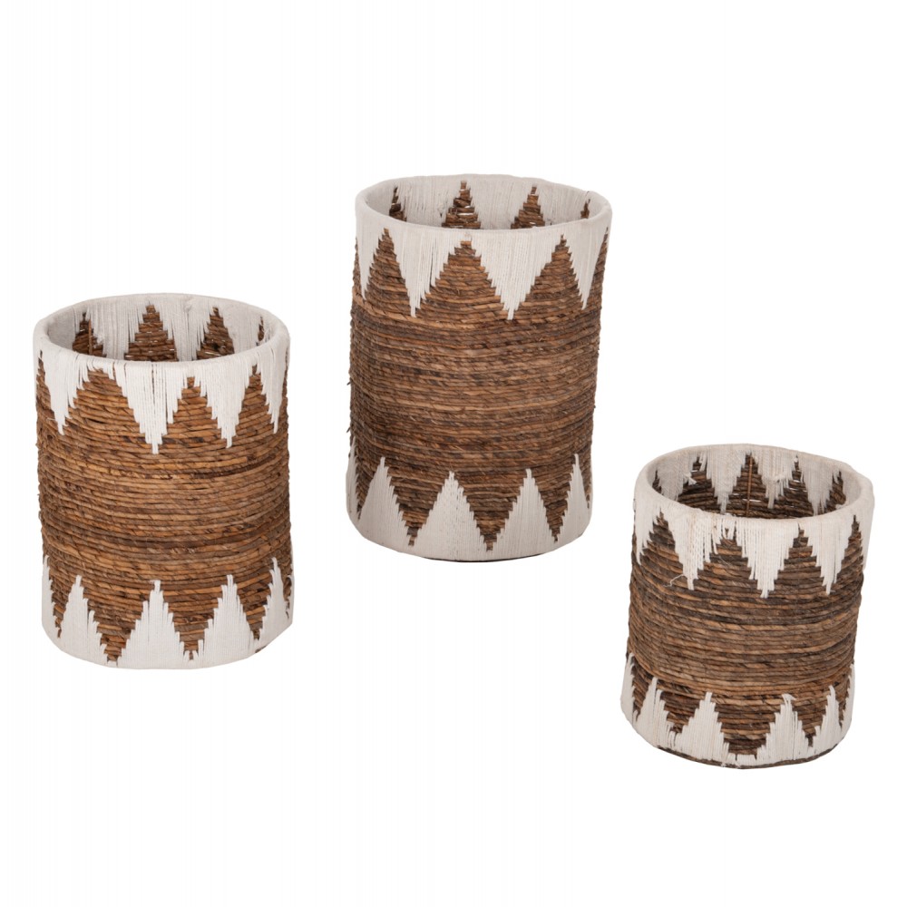 Σετ καλάθια "3τμχ από ψάθα σε χρώμα φυσικό/λευκό Φ42x56