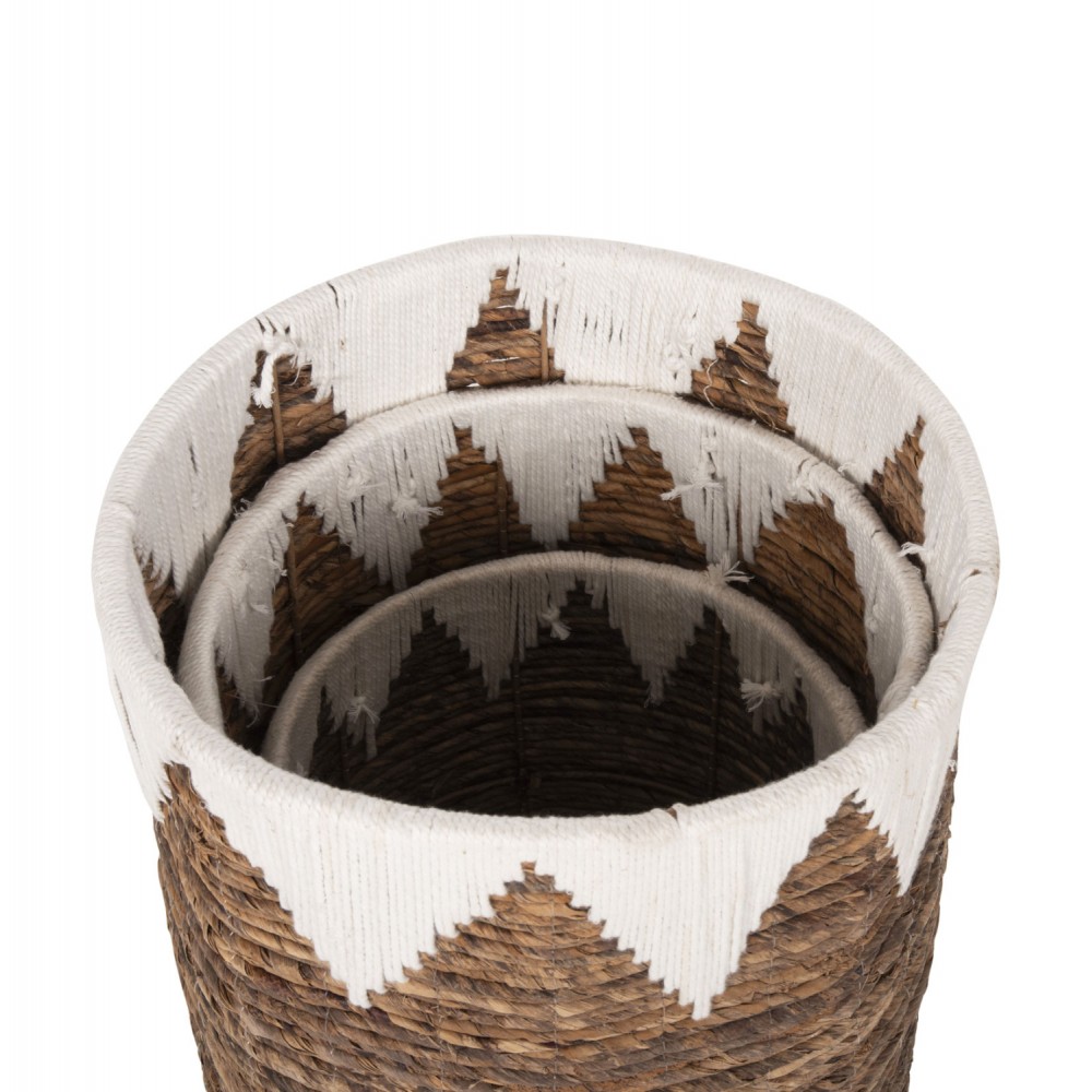 Σετ καλάθια "3τμχ από ψάθα σε χρώμα φυσικό/λευκό Φ42x56