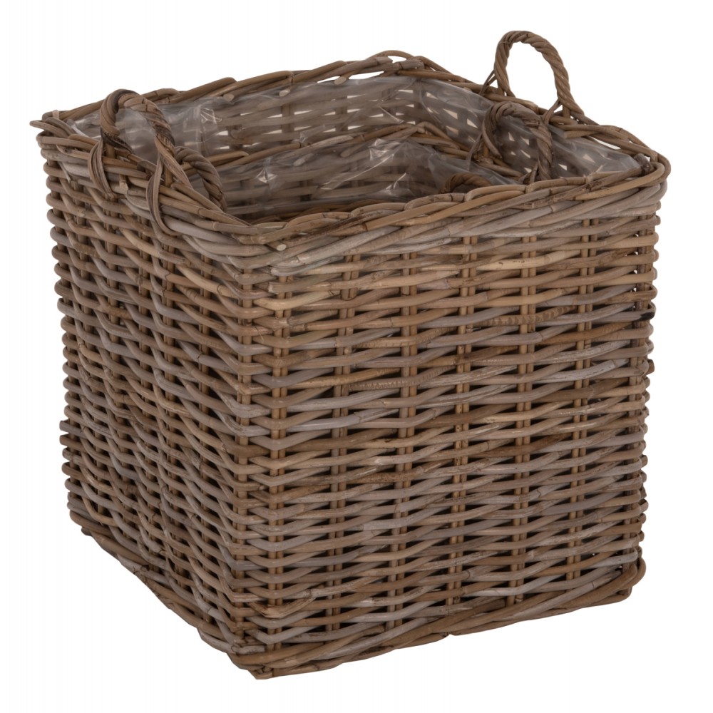 Σετ καλάθια 4τμχ από rattan σε χρώμα γκρι 52x52x50-57