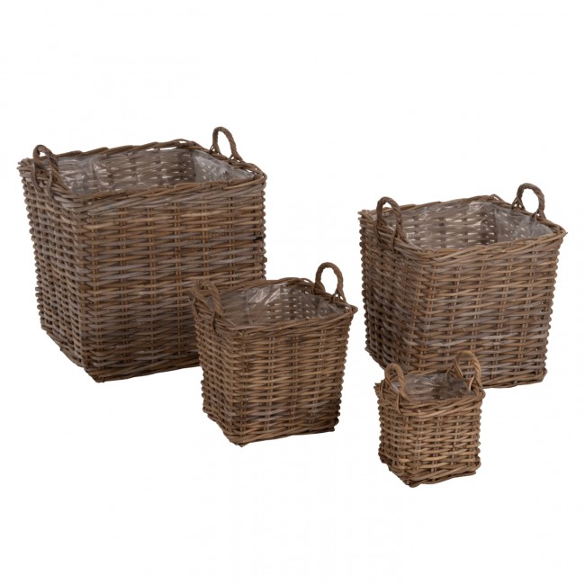 Σετ καλάθια 4τμχ από rattan σε χρώμα γκρι 52x52x50-57