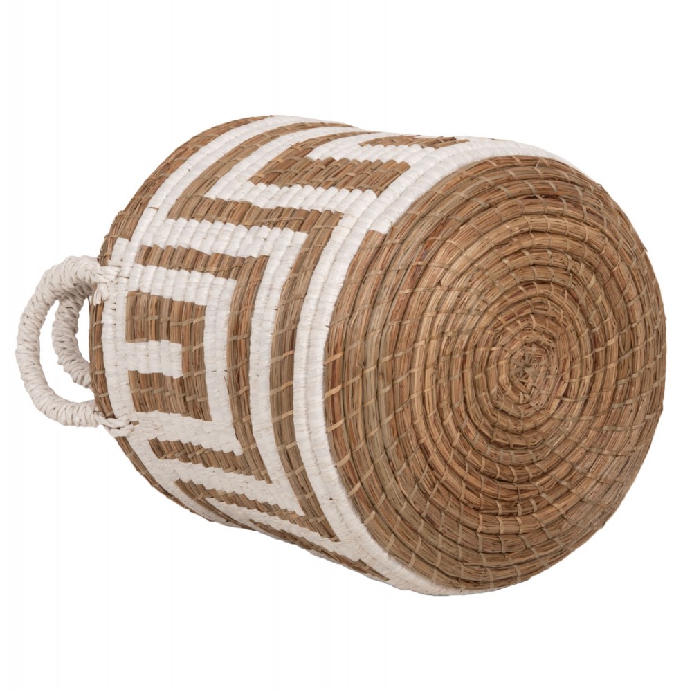 Σετ καλάθια 2τμχ από ψάθα σε χρώμα φυσικό/λευκό Φ36x32-40