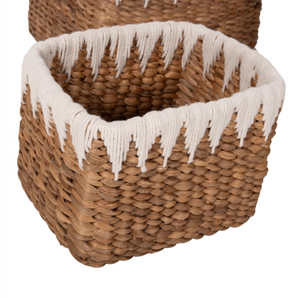 Σετ καλάθια 3τμχ από ψάθα σε χρώμα φυσικό/λευκό 40x30x25