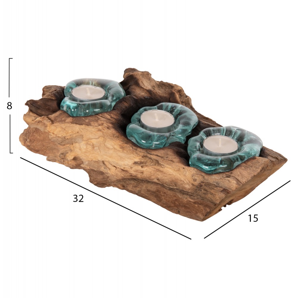 Διακοσμητικό επιτραπέζιο για ρεσό από ξύλο/γυαλί σε χρώμα φυσικό/γαλάζιο 32x15x8