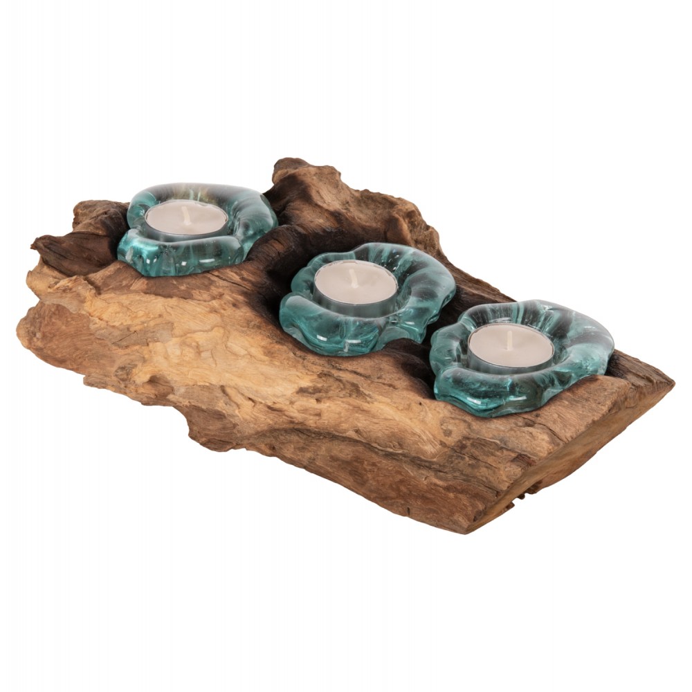 Διακοσμητικό επιτραπέζιο για ρεσό από ξύλο/γυαλί σε χρώμα φυσικό/γαλάζιο 32x15x8