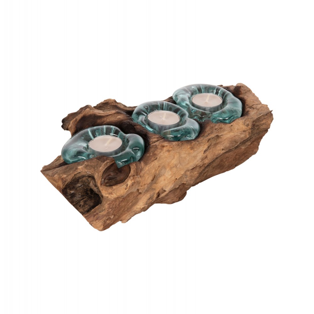 Διακοσμητικό επιτραπέζιο για ρεσό από ξύλο/γυαλί σε χρώμα φυσικό/γαλάζιο 32x15x8