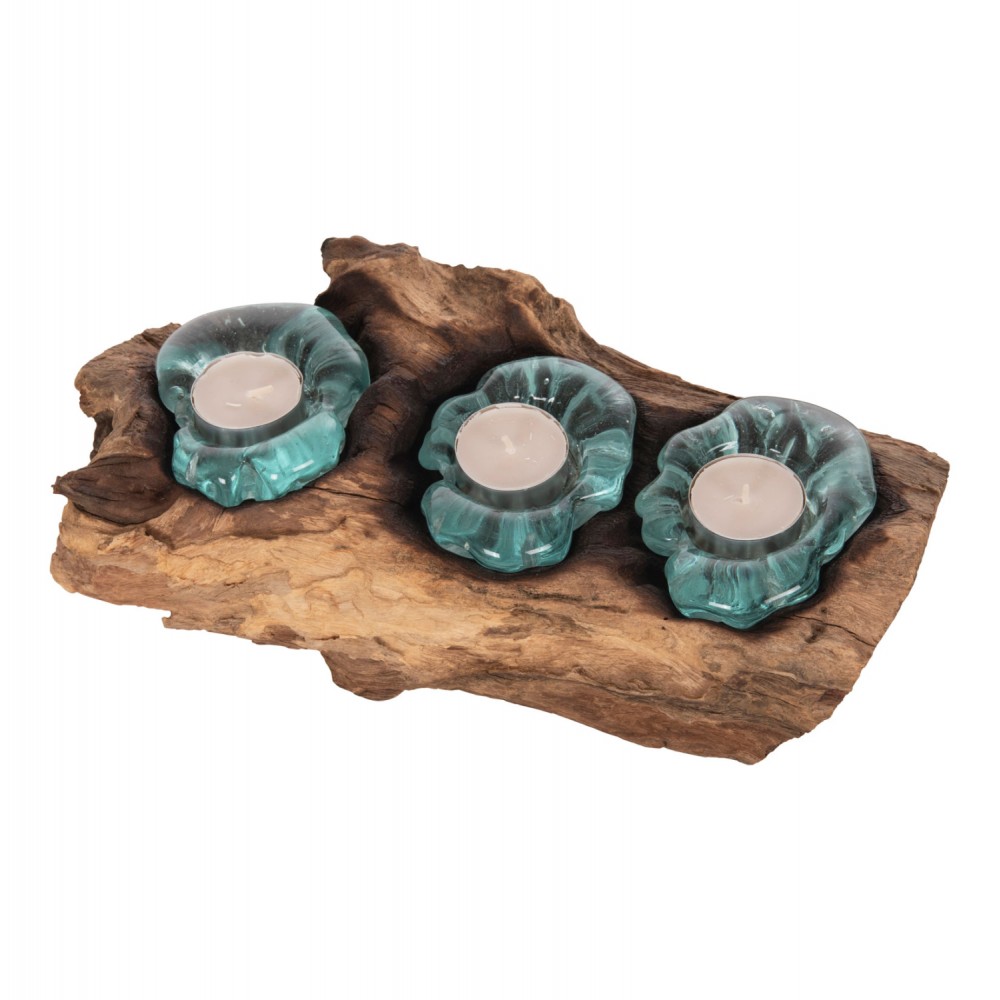 Διακοσμητικό επιτραπέζιο για ρεσό από ξύλο/γυαλί σε χρώμα φυσικό/γαλάζιο 32x15x8