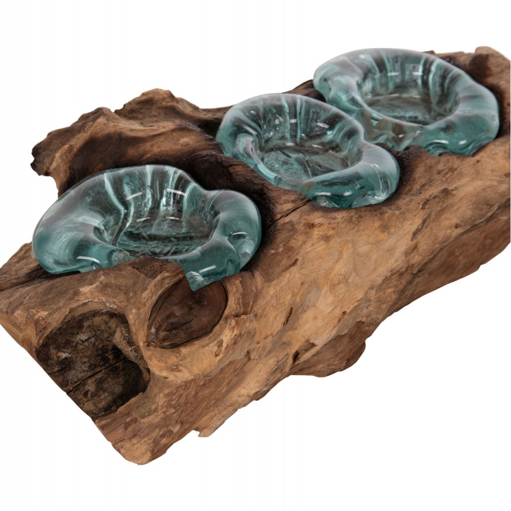 Διακοσμητικό επιτραπέζιο για ρεσό από ξύλο/γυαλί σε χρώμα φυσικό/γαλάζιο 32x15x8