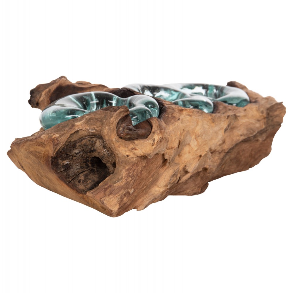 Διακοσμητικό επιτραπέζιο για ρεσό από ξύλο/γυαλί σε χρώμα φυσικό/γαλάζιο 32x15x8