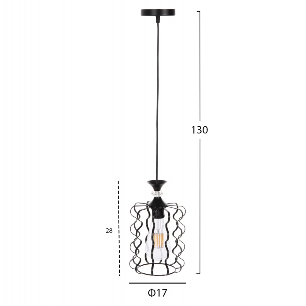 Φωτιστικό οροφής μονόφωτο από μέταλλο σε χρώμα μαύρο Φ17x130
