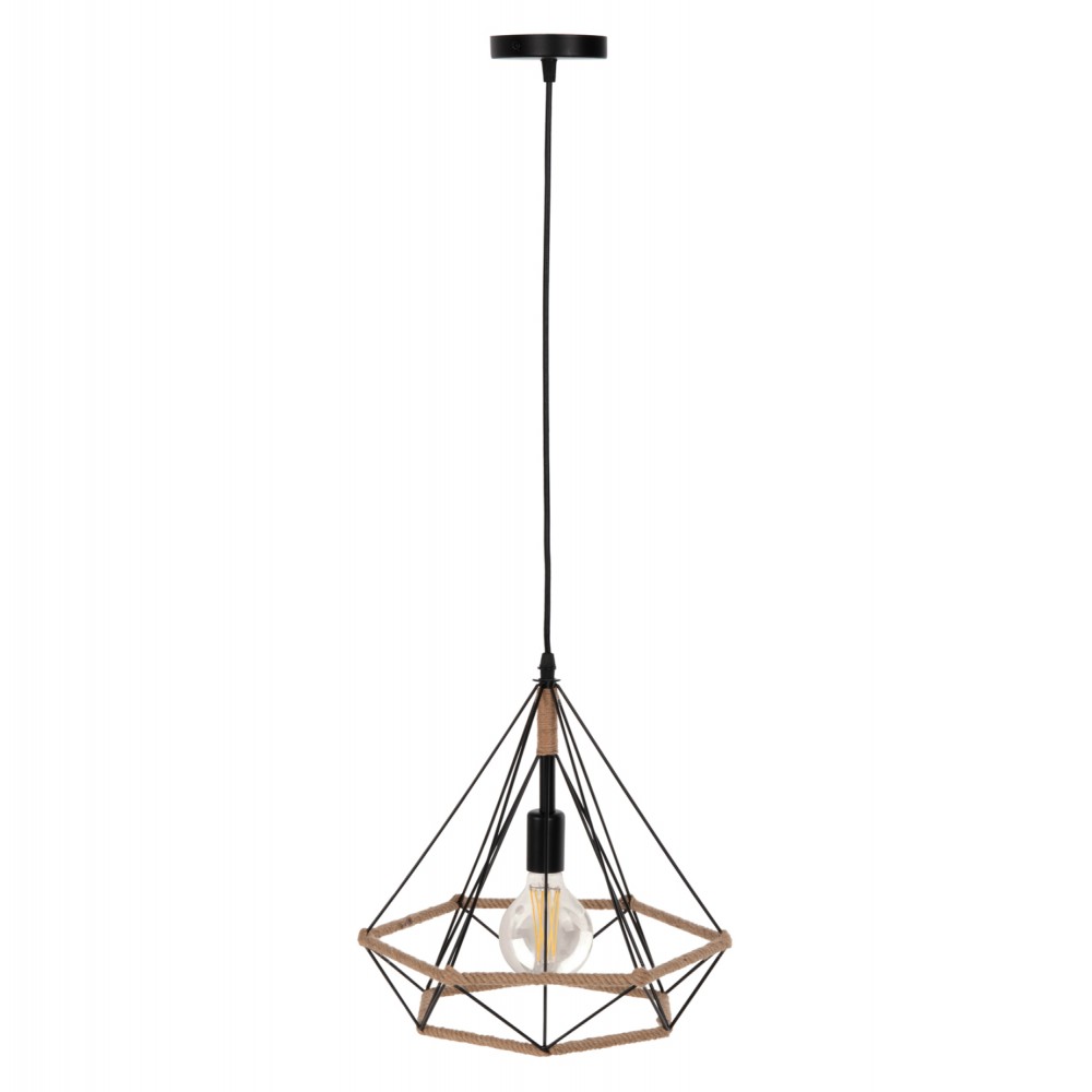 Φωτιστικό οροφής μονόφωτο από μέταλλο/σχοινί σε χρώμα μαύρο/φυσικό 33x37x128