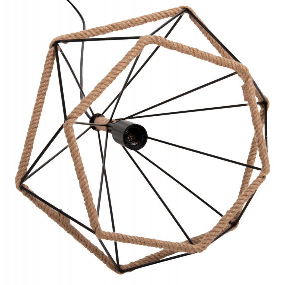 Φωτιστικό οροφής μονόφωτο από μέταλλο/σχοινί σε χρώμα μαύρο/φυσικό 33x37x128