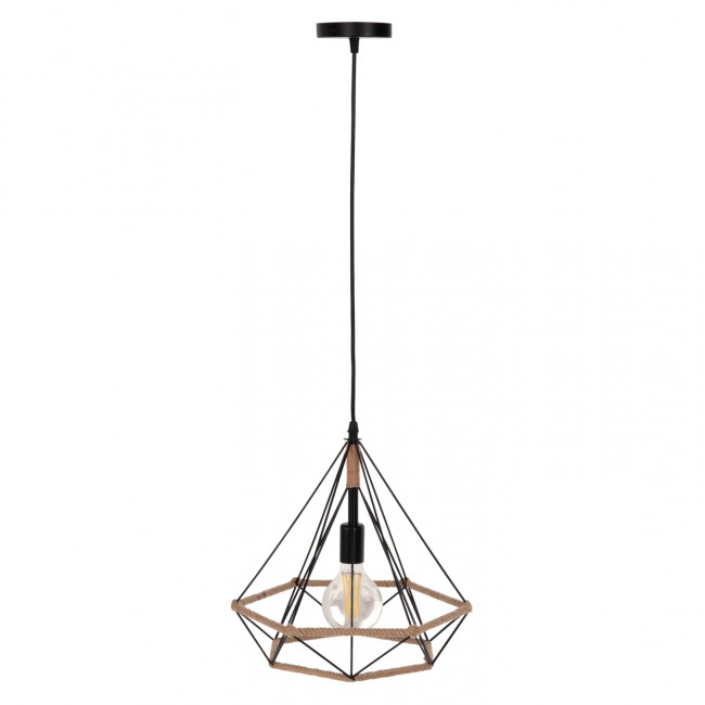 Φωτιστικό οροφής μονόφωτο από μέταλλο/σχοινί σε χρώμα μαύρο/φυσικό 33x37x128