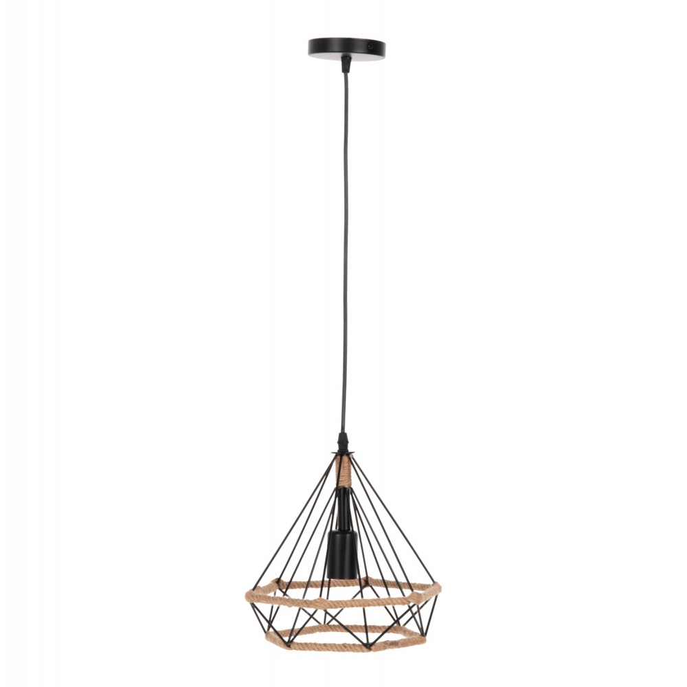 Φωτιστικό οροφής μονόφωτο από μέταλλο/σχοινί σε χρώμα μαύρο/φυσικό 24,5x21,5x125