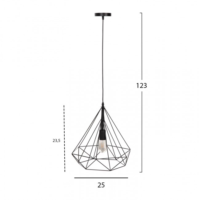 Φωτιστικό οροφής μονόφωτο από μέταλλο σε χρώμα μαύρο 25x22x123