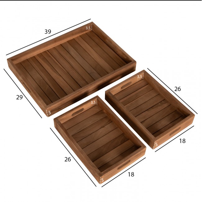 Σετ 3 τεμαχίων δίσκων από ξύλο σε φυσικό χρώμα 39x29x7