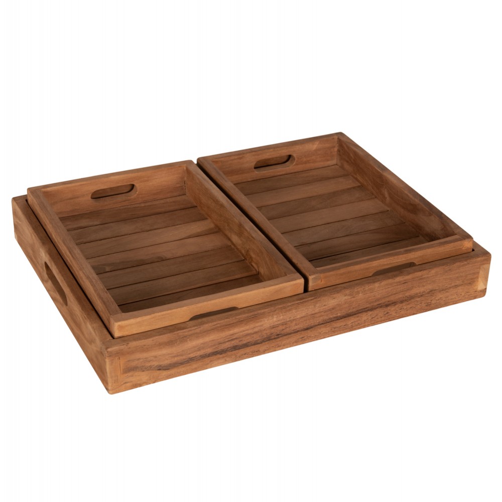 Σετ 3 τεμαχίων δίσκων από ξύλο σε φυσικό χρώμα 39x29x7