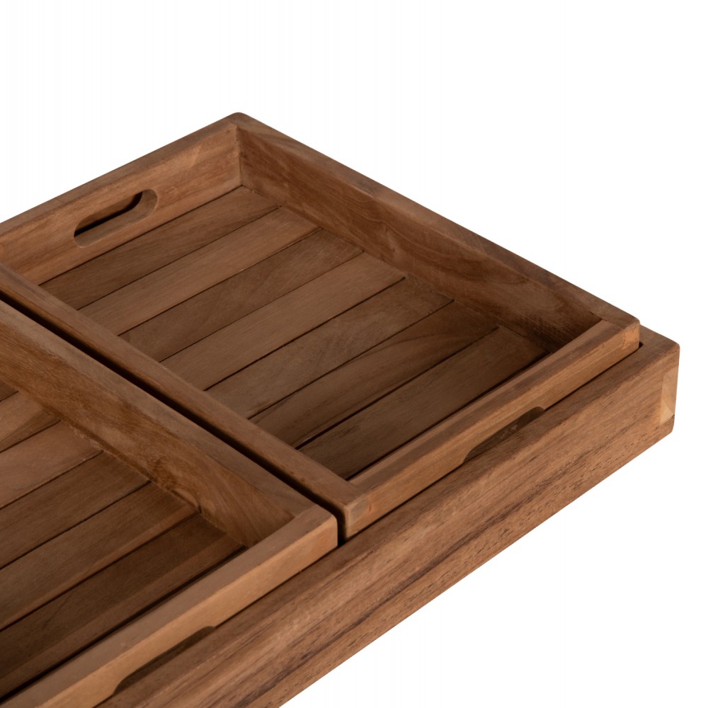 Σετ 3 τεμαχίων δίσκων από ξύλο σε φυσικό χρώμα 39x29x7