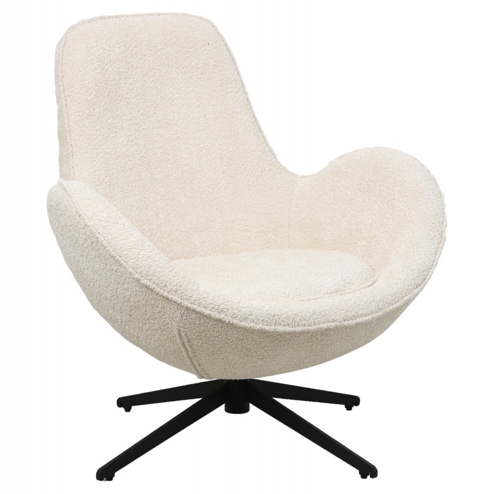 Πολυθρόνα περιστρεφόμενη "BRYNN" από ύφασμα μπουκλέ σε χρώμα εκρού 86x76x87