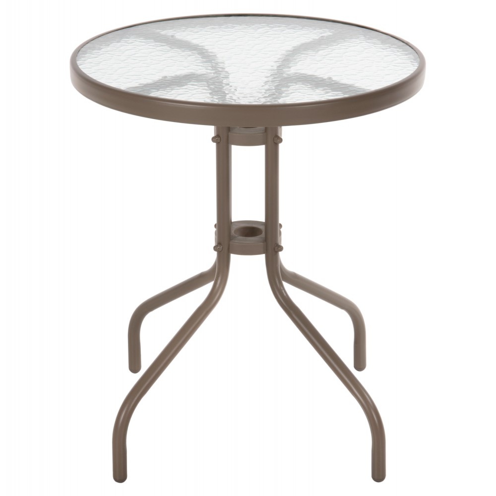 Τραπέζι εξωτερικού χώρου "LIMA" από μέταλλο/γυαλί σε σαμπανί χρώμα Φ60x70