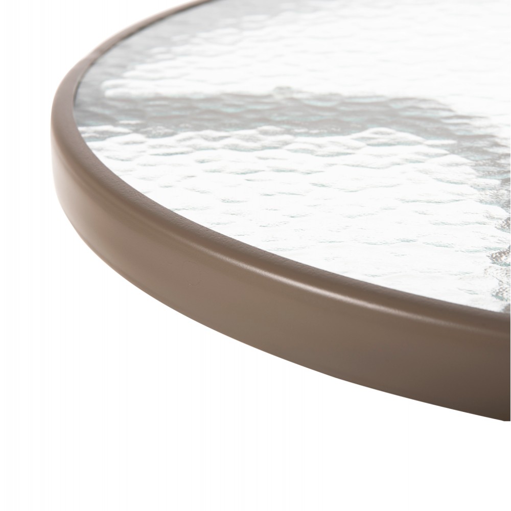 Τραπέζι εξωτερικού χώρου "LIMA" από μέταλλο/γυαλί σε σαμπανί χρώμα Φ60x70