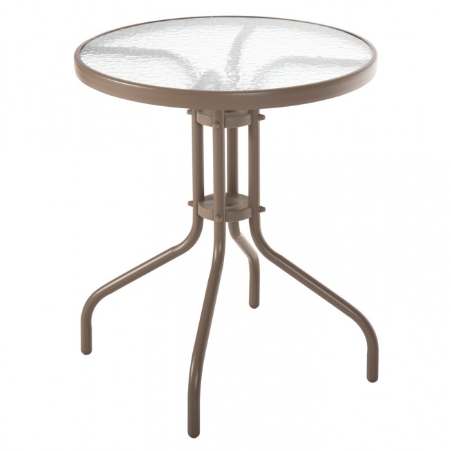 Τραπέζι εξωτερικού χώρου "LIMA" από μέταλλο/γυαλί σε σαμπανί χρώμα Φ60x70