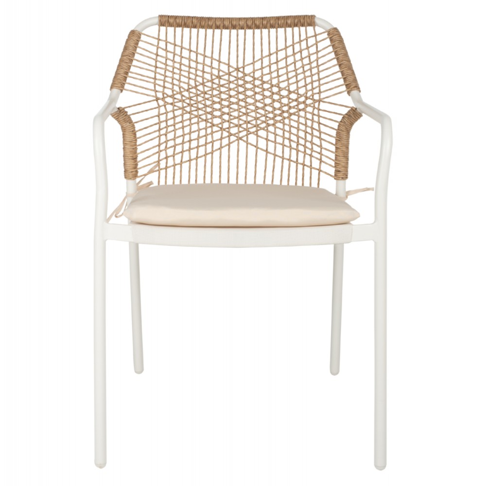 Πολυθρόνα "TROTTER" από αλουμίνιο/wicker σε λευκό/μπεζ χρώμα 56x60x85