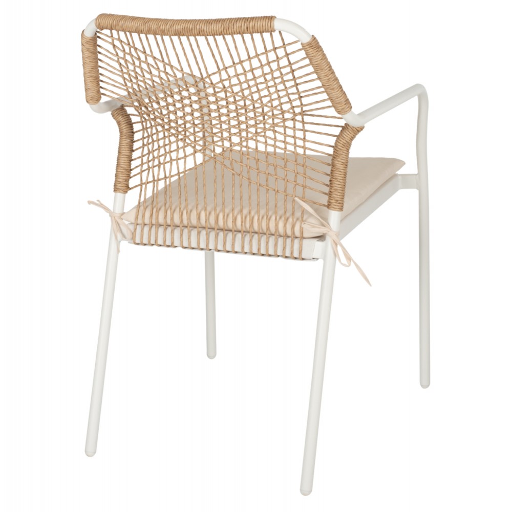 Πολυθρόνα "TROTTER" από αλουμίνιο/wicker σε λευκό/μπεζ χρώμα 56x60x85