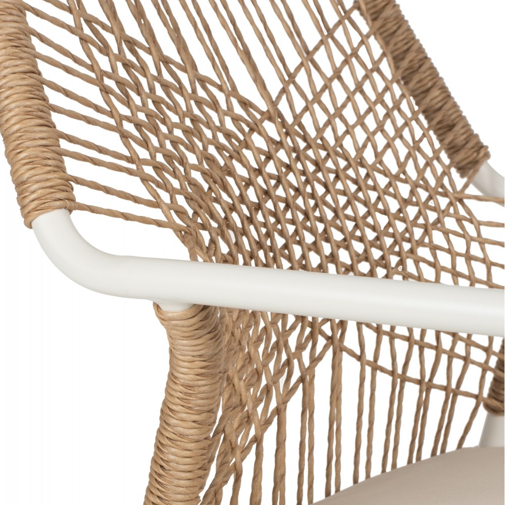 Πολυθρόνα "TROTTER" από αλουμίνιο/wicker σε λευκό/μπεζ χρώμα 56x60x85