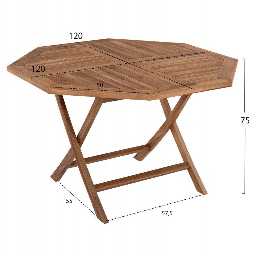 Σετ εξωτερικού χώρου "KENDALL" 5τμχ από ξύλο σε φυσικό χρώμα 120x120x75